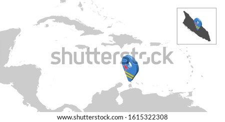 Location Map Island Aruba on map Central America. 3d Aruba flag map marker location pin. High quality map 
