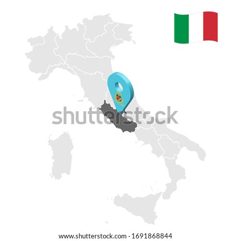 Location region Lazio on map Italy. 3d Lazio location sign. Quality map  with regions of Italy for your web site design, app, UI. Stock vector. EPS10.