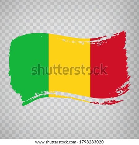 Flag of Mali, brush stroke background.  Flag Republic of Mali  on transparent background for your web site design, logo, app. Africa. EPS10.