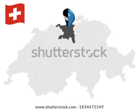 Location Canton of  Aargau on map Switzerland. 3d location sign similar to the flag of  Aargau. Quality map  with  provinces of  Switzerland for your design. EPS10.