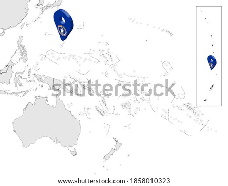 Location Map of Northern Mariana Islands on map Oceania and Australia. Northern Mariana Islands flag map marker location pin. High quality map  of  Northern Mariana Islands for design
