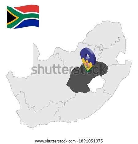 Location  Free State on map South Africa. 3d location sign similar to the flag of  province Free State. Quality map  with regions of South Africa for your design. EPS10.