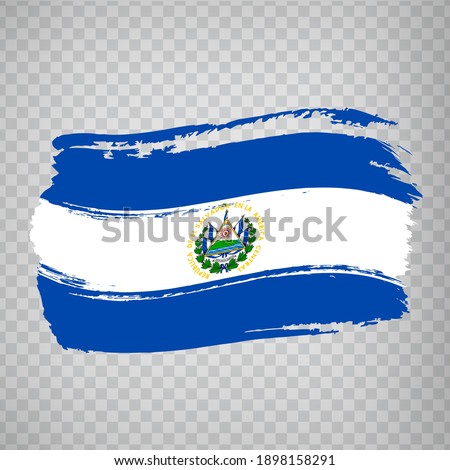 Flag of El Salvador brush stroke background.  Flag Republic of El Salvador on transparent background for your web site design, app.  Central America. EPS10.