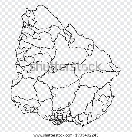 Blank map  of Uruguay. Municipalities of Uruguay map. High detailed vector map Oriental Republic of Uruguay on transparent background for your web site design, logo, app, UI.  EPS10. 