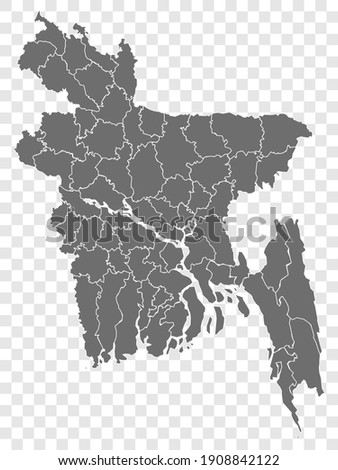 Blank map of Bangladesh . Municipalities of Bangladesh map. High detailed vector map  People's Republic of Bangladesh on transparent background for your web site design, logo, app, UI.  EPS10.