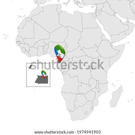 Location Map of Equatorial Guinea on map Africa. 3d Republic of Equatorial Guinea flag map marker location pin. High quality map of  Africa for your design.  EPS10.