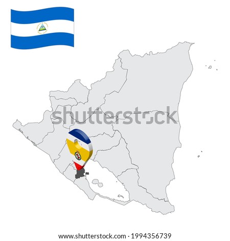 Location of  Granada  Department  on map Nicaragua . 3d location sign similar to the flag of Granada . Quality map  with  provinces of  Nicaragua for your design. EPS10