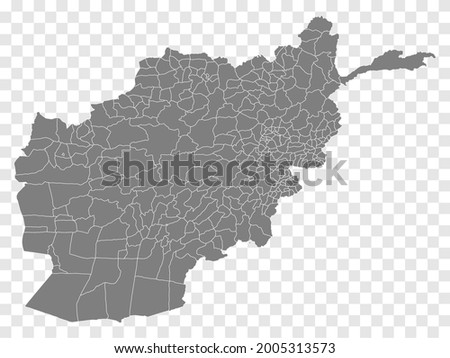 Blank map  of  Afghanistan. Districts of  Afghanistan map. High detailed vector map  Republic of Afghanistan on transparent background for your web site design, logo, app, UI.  EPS10. 