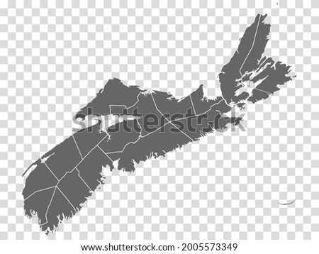 Nova Scotia map on transparent background. Province of Nova Scotia map with  municipalities in gray for your web site design, logo, app, UI. Canada. EPS10.