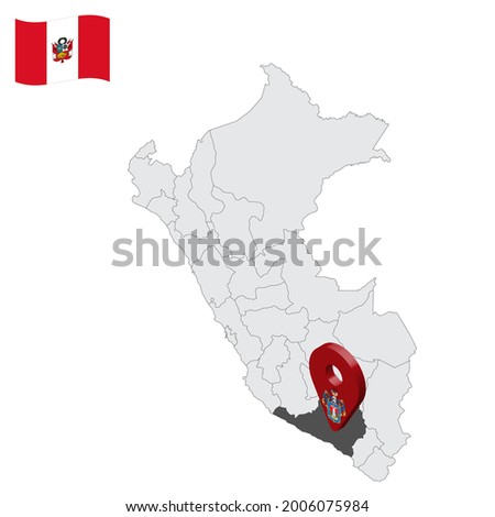 Location of  Arequipa on map Peru. 3d location sign similar to the flag of Arequipa. Quality map  with  provinces Republic of Peru for your design. EPS10