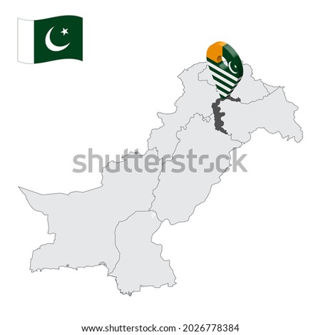 Location Azad Kashmir on map Pakistan. 3d location sign similar to the flag of  Azad Kashmir. Quality map  with  provinces Pakistan for your design. EPS10