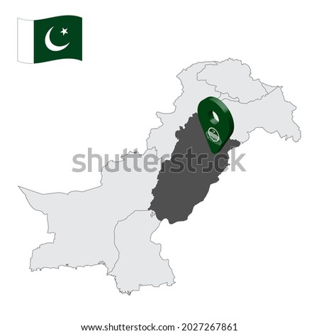 Location Punjab on map Pakistan. 3d location sign similar to the flag of  Punjab. Quality map  with  provinces Pakistan for your design. EPS10