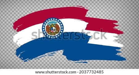 Flag  Missouri of United States brush stroke background.  Flag waving  Missouri on transparent background for your web site design, app, UI.  USA. EPS10.