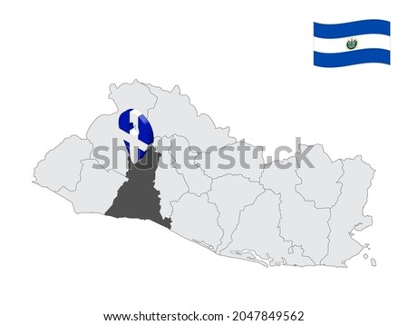 Location of  La Libertad Department on map El Salvador. 3d location sign similar to the flag of La Libertad. Quality map  with  provinces of  El Salvador for your design. EPS10