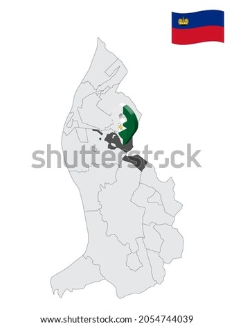 Location of Planken on map Liechtenstein. 3d location sign similar to the flag of Planken. Quality map  with regions  Principality of Liechtenstein for your design. EPS10.