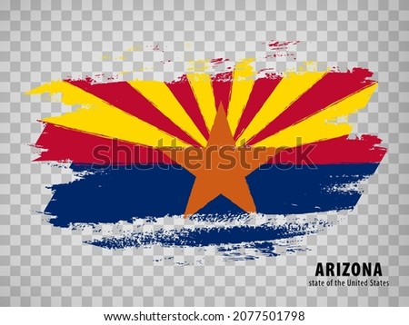 Flag of Arizona from brush strokes. United States of America.  Flag Arizona with title on transparent background for your web site design, app, UI. Stock vector. Vector illustration. EPS10.