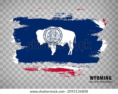 Flag of Wyoming from brush strokes. United States of America.  Flag Wyoming with title on transparent background for your web site design,  app, UI. USA. Vector illustration. EPS10.