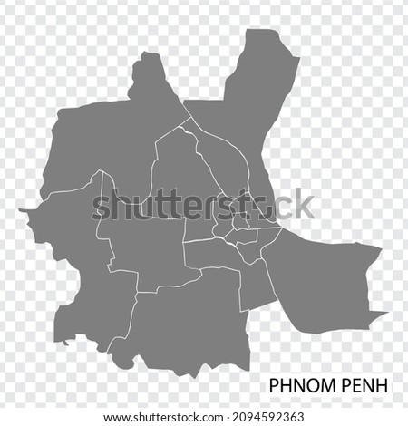 High Quality map of  Phnom Penh is a capital of  Cambodia, with borders of the regions. Map of  Phnom Penh for your web site design, app, UI. EPS10. 商業照片 © 