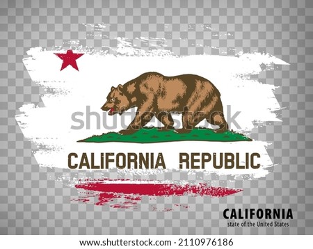 Flag of California from brush strokes. United States of America.  Flag California with title on transparent background for your web site design,  app, UI. USA. Vector illustration. EPS10.