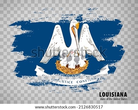 Flag of Louisiana from brush strokes. United States of America.  Flag State of Louisiana with title on transparent background for your web site design, app, UI. USA. Vector illustration. EPS10.