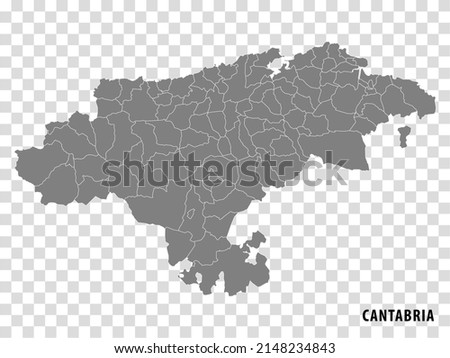 Blank map Cantabria of Spain. High quality map Comarcas of Cantabria on transparent background for your web site design, logo, app, UI.  Spain.  EPS10.