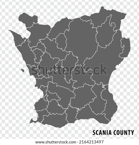 Blank map Scania County  of  Sweden. High quality map Scania County on transparent background for your web site design, logo, app, UI.  Sweden.  EPS10.