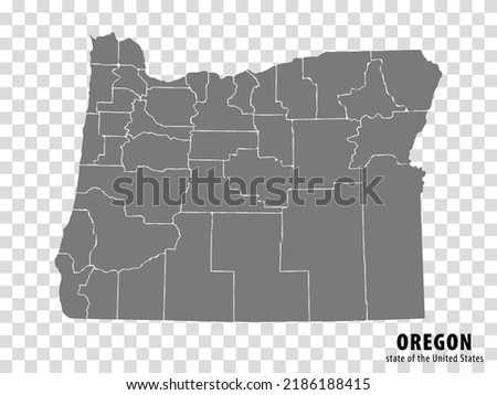 State Oregon map on transparent background. Blank map of  Oregon with  regions in gray for your web site design, logo, app, UI. USA. EPS10.