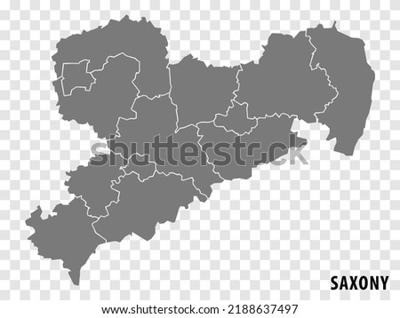 Map Free State of Saxony on transparent background. Saxony map with  districts  in gray for your web site design, logo, app, UI. Land of Germany. EPS10.