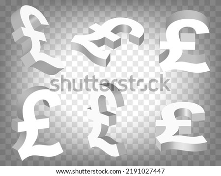 Set of perspective projections 3d Pound Sign model icons on transparent background.  High detailed 3d Pound is United Kingdom.  Abstract concept of graphic elements for your design. EPS 10