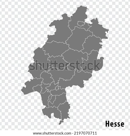 Map Free State of Hesse on transparent background. Hesse map with  districts  in gray for your web site design, logo, app, UI. Land of Germany. EPS10.