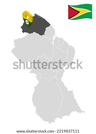 Location  Barima-Waini  Region on map Guyana. 3d location sign similar to the flag of Barima-Waini Region. Quality map  with  Regions of the Guyana for your design. EPS10