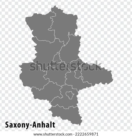 Map State of Saxony-Anhalt on transparent background. Saxony-Anhalt map with  districts  in gray for your web site design, logo, app, UI. Land of Germany. EPS10.