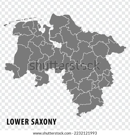 Map State of Lower Saxony on transparent background. Lower Saxony map with  districts  in gray for your web site design, logo, app, UI. Land of Germany. EPS10.