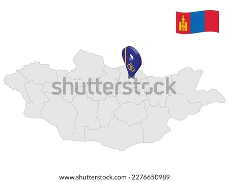 Location of Darkhan-Uul on map Mongolia. 3d Darkhan-Uul location sign. Flag of Darkhan-Uul. Quality map with  Provinces of Mongolia for your web site design, logo, app, UI. Stock vector. EPS10.