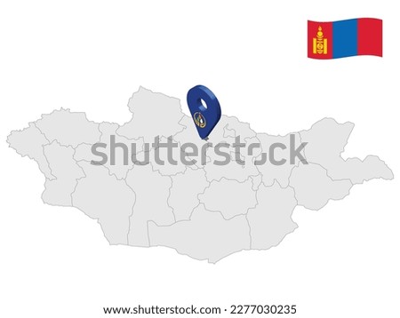 Location of Orkhon on map Mongolia. 3d Orkhon  location sign. Flag of Orkhon. Quality map with  Provinces of Mongolia for your web site design, logo, app, UI. Stock vector. EPS10.