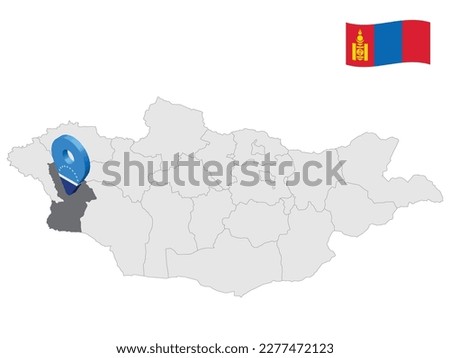 Location of Khovd Province on map Mongolia. 3d Khovd Province location sign. Flag of Govisumber . Quality map with  Provinces of Mongolia for your web site design, logo, app, UI. Stock vector. EPS10.