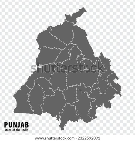 Blank map State  Punjab of India. High quality map Punjab with municipalities on transparent background for your web site design, logo, app, UI. Republic of India.  EPS10.