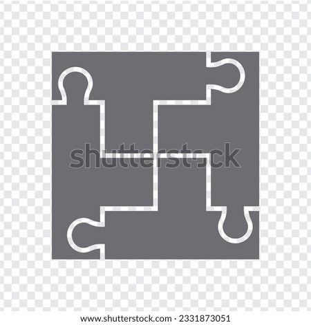 Simple icon square puzzle in gray. Simple icon puzzle of the four elements on transparent background for your web site design, app, UI. EPS10.