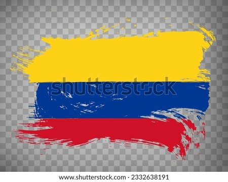 Flag Republic of Colombia, brush stroke background.  Flag of Colombia on tranparent backrgound for your web site design, app, UI.  Stock vector. EPS10.