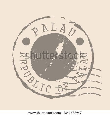 Stamp Postal of Palau. Map Silhouette rubber Seal.  Design Retro Travel. Seal of Map Palau grunge  for your design. Republic of Palau. EPS10
