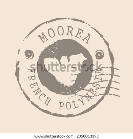 Stamp Postal of Moorea. Map Silhouette rubber Seal.  Design Retro Travel. Seal of Map Moorea grunge  for your design. French Polynesia. EPS10