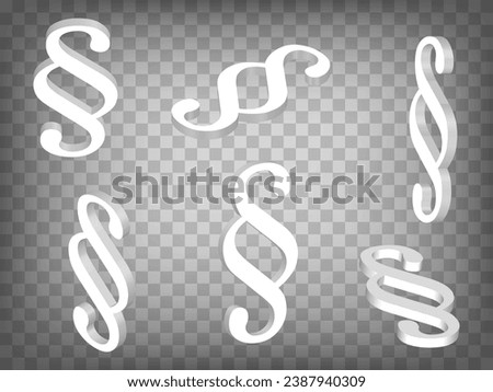 Set of perspective projections 3d paragraph symbol on transparent background. Blank paragraph symbol 3d icon illustration with different views and angles. Concept of graphic elements