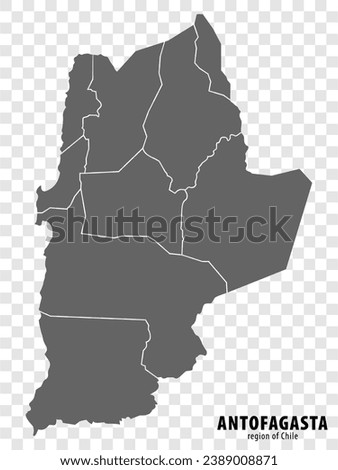 Blank map Antofagasta  Region of Chile. High quality map Antofagasta with municipalities on transparent background for your web site design, logo, app, UI. Republic of Chile.  EPS10.
