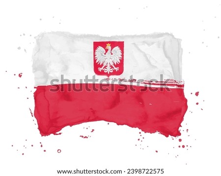 Flag of Poland, brush stroke background.  Flag of Polandon white background. Watercolor style for your design.  EPS10.