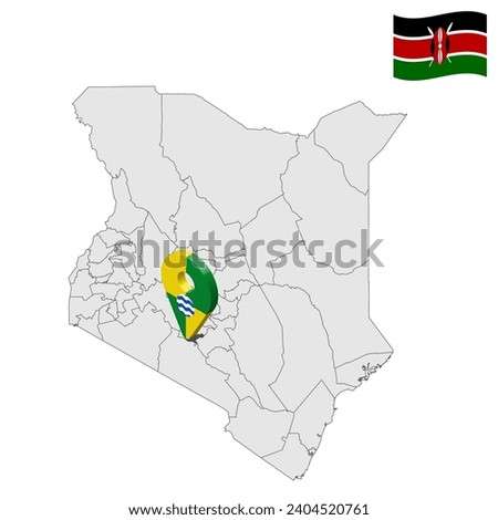 Location Nairobi City County on map Kenya. 3d Nairobi City County location sign. Flag of Kenya. Quality map with  Counties of Kenya for your web site design, logo, app, UI. EPS10.