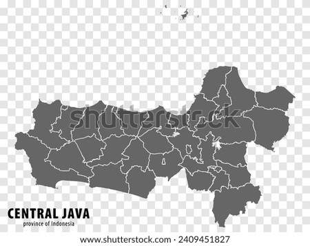 Blank map Central Java province of  Indonesia. High quality map Central Java with municipalities on transparent background for your web site design, logo, app, UI.  Indonesia.  EPS10. 