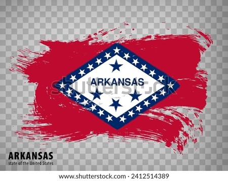 Flag of Arkansas from brush strokes. United States of America.  Waving Flag Arkansas on transparent background for your web site design, logo, app, UI. Stock vector. Vector illustration EPS10.