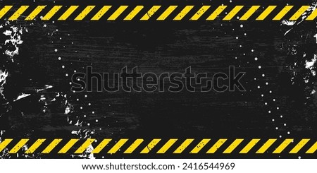 Yellow Stripped Rectangle on dark gray background. Blank Warning Sign and text space. Warning Background. Danger caution grunge tape. Vector illustration for your design. EPS10.