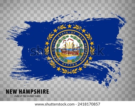 Flag of New Hampshire from brush strokes. United States of America.  Waving Flag New Hampshire with title on transparent background for your web site design,  app, UI. EPS10.