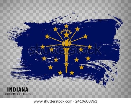 Flag of Indiana from brush strokes. United States of America.  Waving Flag Indiana with title on transparent background for your web site design, app, UI. Stock vector. Vector illustration. EPS10.